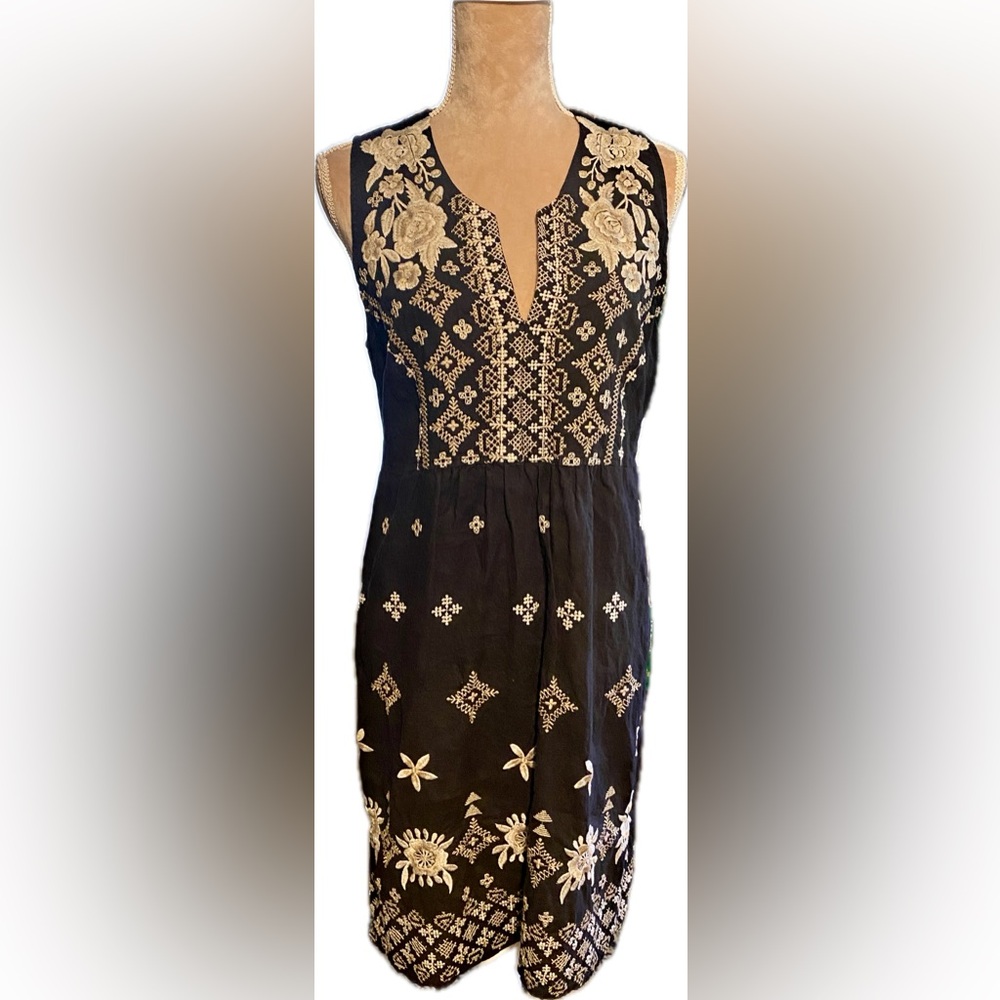 Johnny Was Black Dress with Beautifully Detailed Embroidery